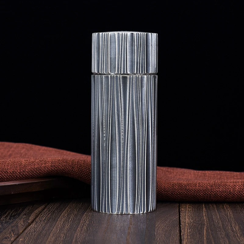 

Vertical sterling silver thermos cup inside and outside all silver health care cup portable car gift cup for men and women