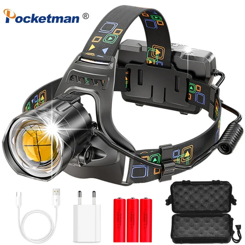 Powerful Led Headlamp P100 2500M Long Range Headlight 18650 Head Flashlight Torch For Camping Cycling Running Fishing