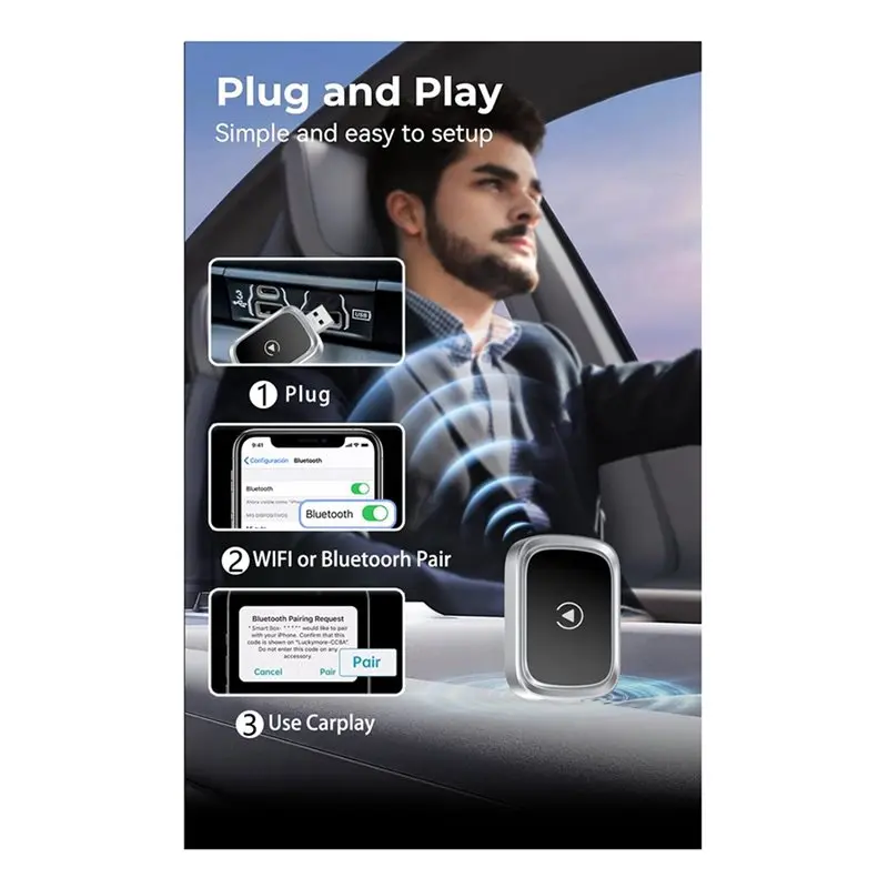 A31T Wireless CarPlay Adapter 2in1 Android AUTO Smart AI Box Voice Control WiFi Bluetooth Wired to Wireless