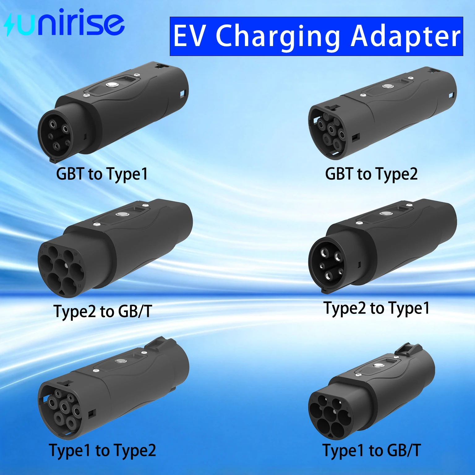 UNIRISE EV Adapter Type2 to Type1 AC Connector GBT to Type2 Converter Type1 to GBT EV Charger For J1772 GB/T Type 2 EV Charging