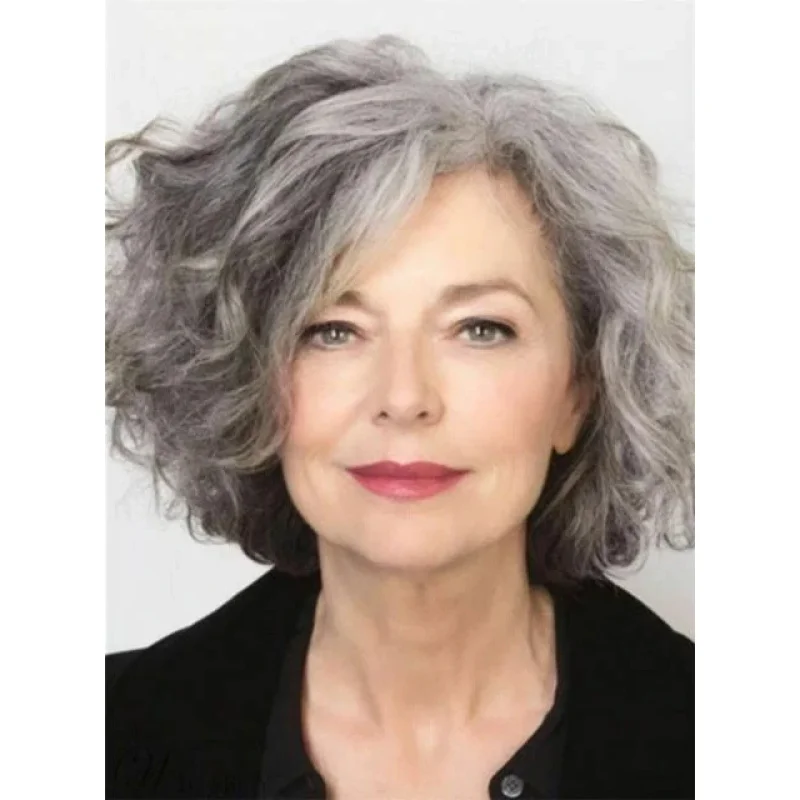 

Pepper Hair Medium Length Wave Synthetic Wigs 12 In