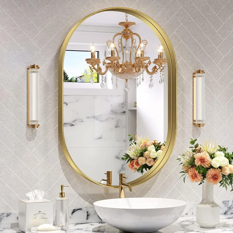 

Oval Mirror for Bathroom 26x38 Inch, Metal Framed Bathroom Vanity Mirrors, Modern Wall Mirror for Bedroom Living Room