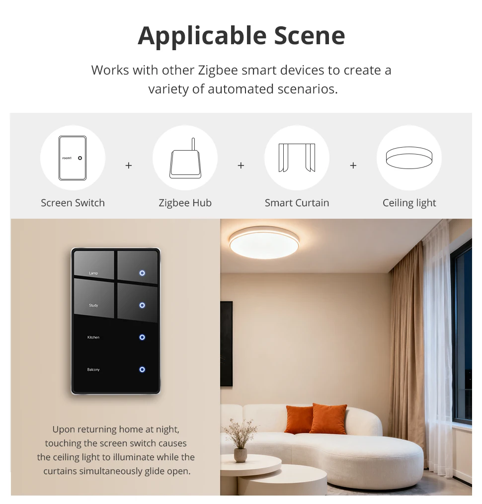 Zemismart Zigbee DIY Namensschalter US Black Touch Panel Smart Display Bildschirm Lichtschalter Funktioniert mit der Tuya Smart Life App – Detail 12