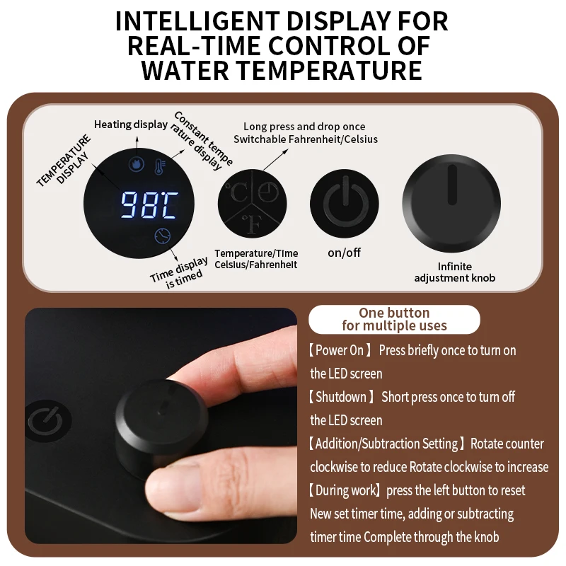 غلاية كهربائية ذكية للتحكم في درجة الحرارة سعة 1000 مل - إيقاف تلقائي وحماية من الغليان والجاف - صب القهوة من الفولاذ المقاوم للصدأ #4