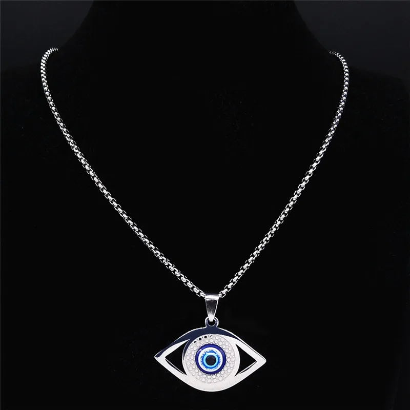 Islam Hamsa Evil Blue Eye Necklace Stainless Steel Turkish Eye Chain Bracelet Greek Jewelry Ojo Turco Acero Inoxidable N1137S02 - view 3