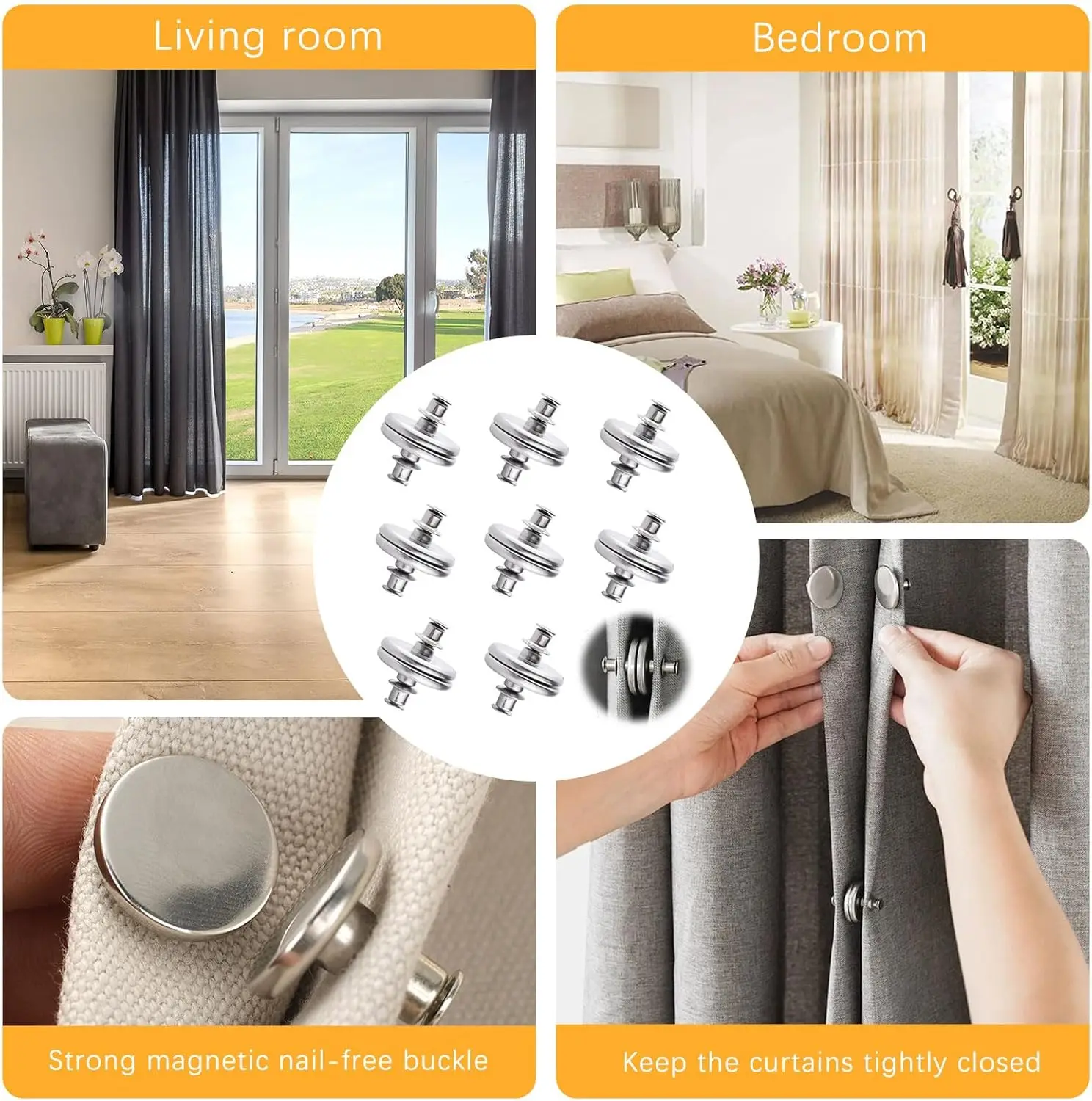 Magnetic Curtain Buckle Nail Free Detachable Window Decor Curtains Prevent Light Close Button tablecloths Curtain Magnet Clips
