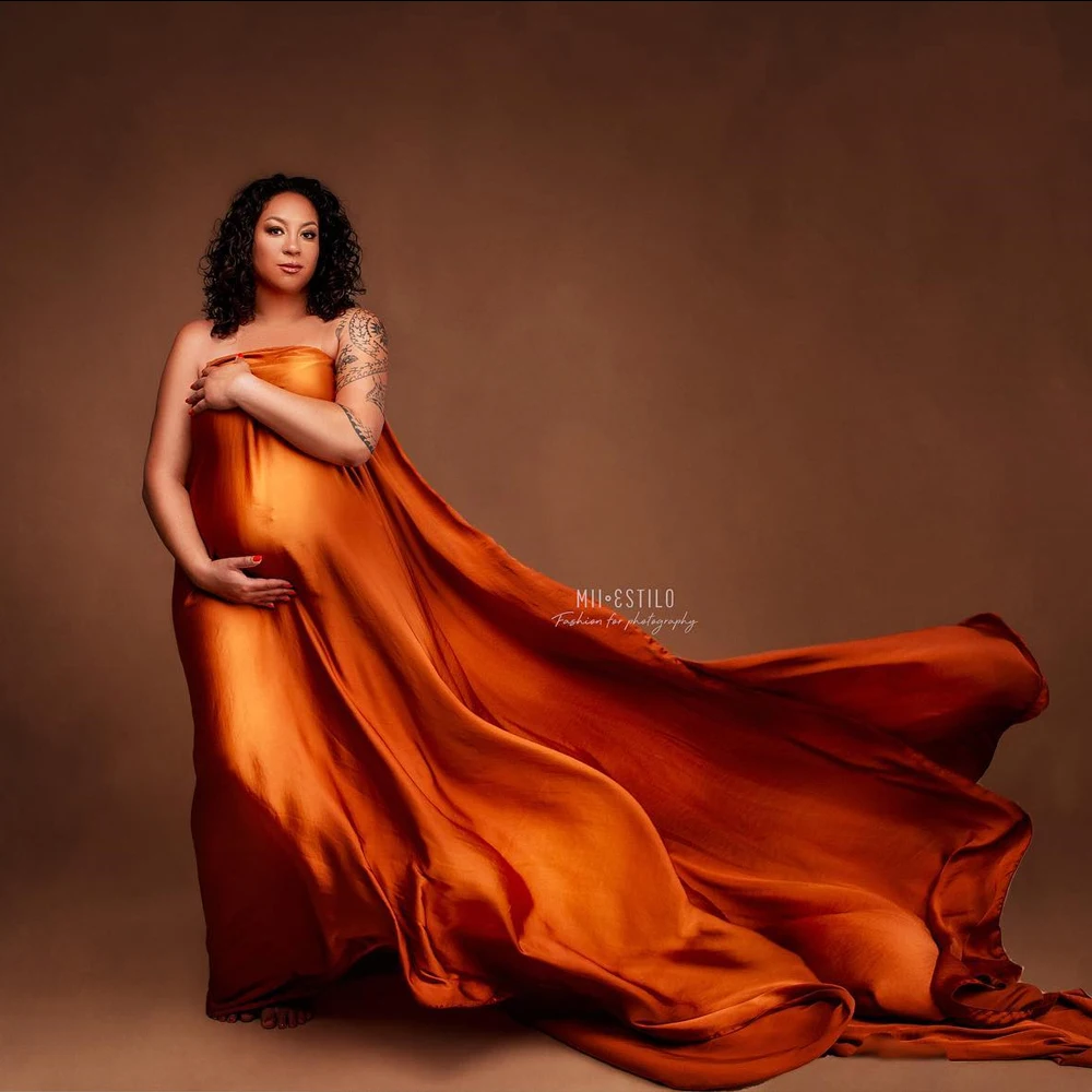 Pregnancy Silk Fabric Gown Maternity Photography Props Satin Cloth Solid Color Tossing Flowing DIY Woman Photo Shoot Accessories
