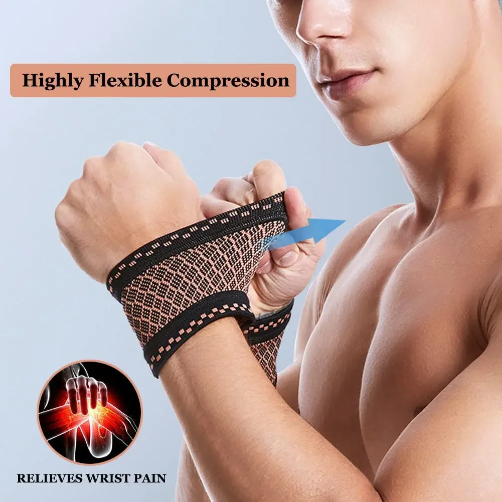 1Pair Copper Wrist Guard Professional Sports Fitness Wrist Brace Support Wrist Protector Elastic Knitted Compression Wristband