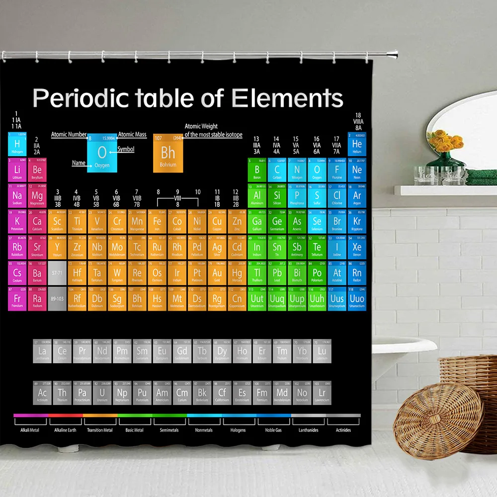 Periodic Table Black Shower Curtains Blue Green Orange Plaid Chemistry Teaching Pattern Modern Fabric Bathroom Curtain Decor Set