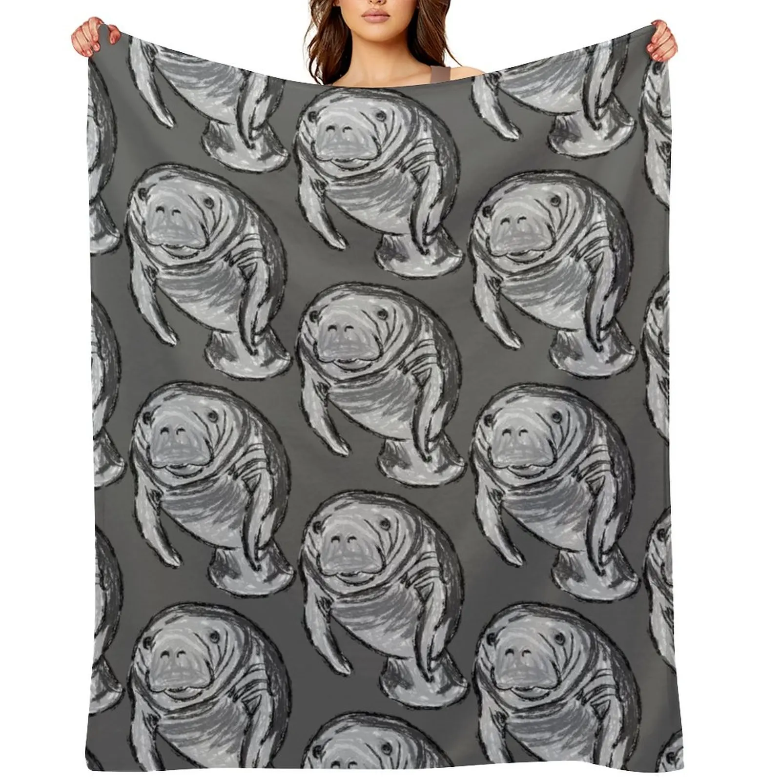

Artwork of a Manatee Throw Blanket christmas decoration Summer Soft Plush Plaid Soft Plaid Blankets