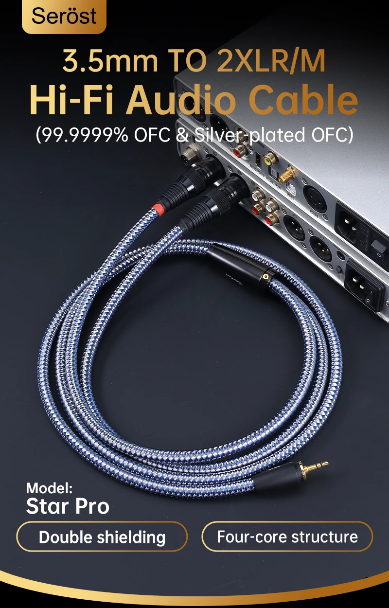 Serost StarPro HiFi-Audiokabel, versilbertes OFC-Kupfer, 3,5 mm auf Dual-XLR-Stecker für Mobiltelefon, Player, Leistungsverstärker, Lautsprecher – Detail 1