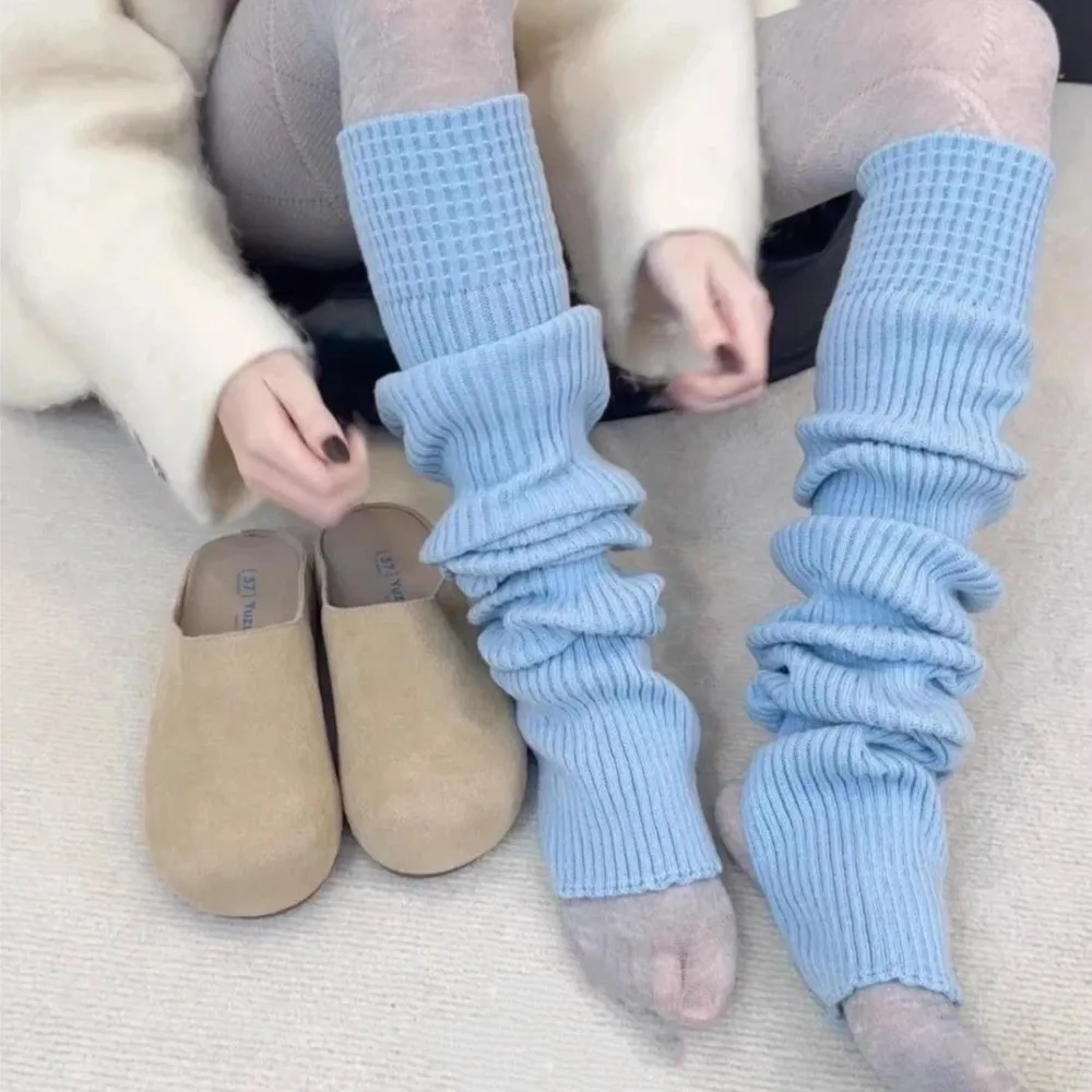 JK Knitted Warm Leg Warmers Over Knee Tube Thick Ballet Yogurt Leg Cover Solid Color Long Leg Sock Autumn