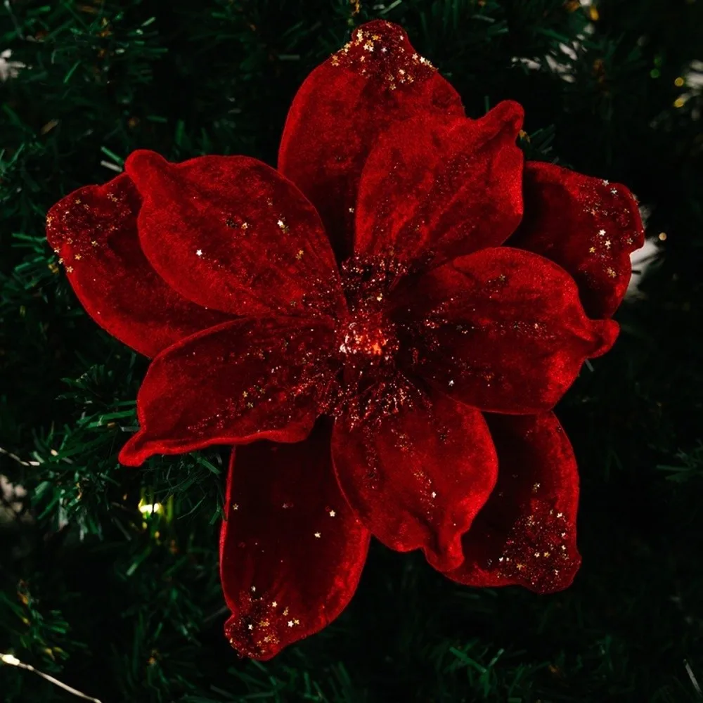 Nouveau 26CM fleur de Poinsettia artificielle paillettes scintillantes Simulation fleurs paillettes bricolage fleur de noël décoration de la maison