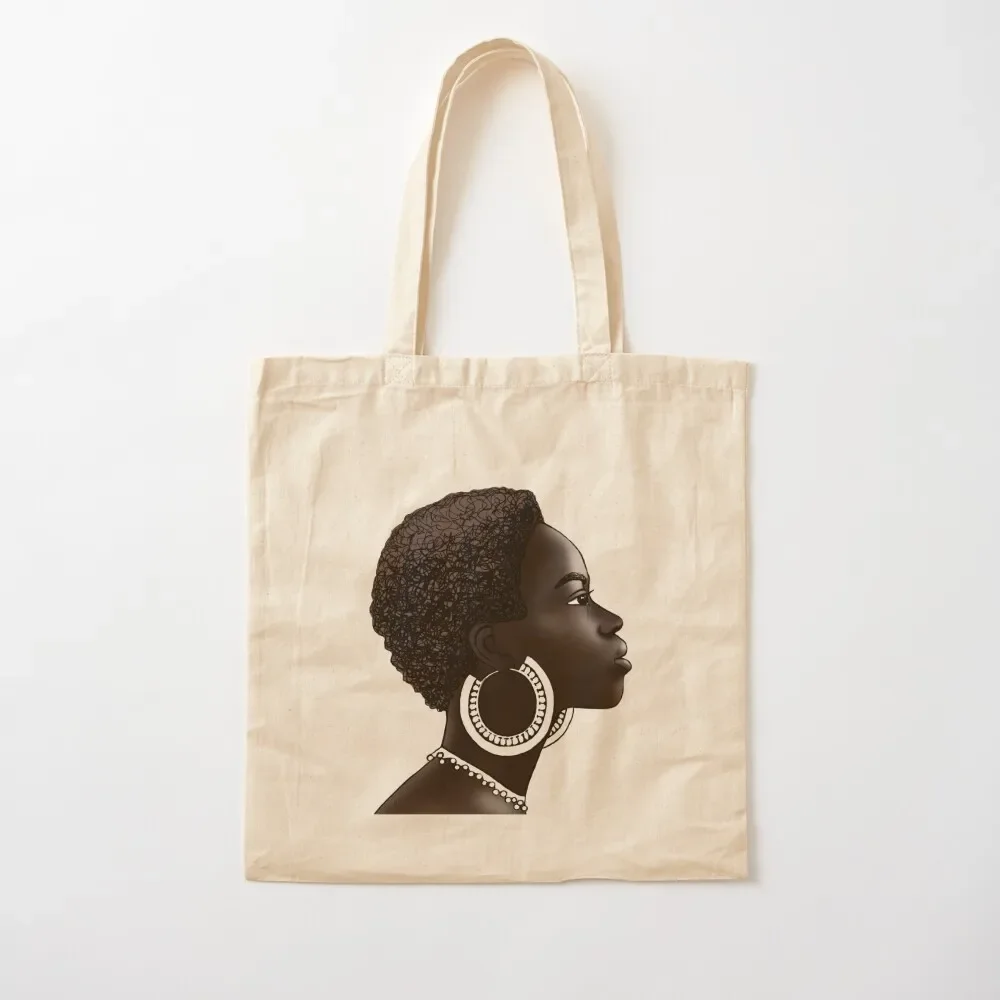 

painted head of a beautiful woman with dark skin Tote Bag reusable shopping bag hand bag ecological bags Lady bags