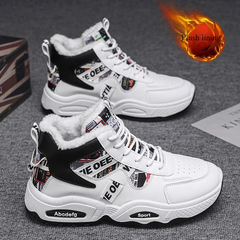 

Зимние ботинки, мужские ботинки, высокие зимние студенческие кроссовки 2025 года, плюшевые противоскользящие удобные уличные морозостойкие хлопковые туфли на шнуровке