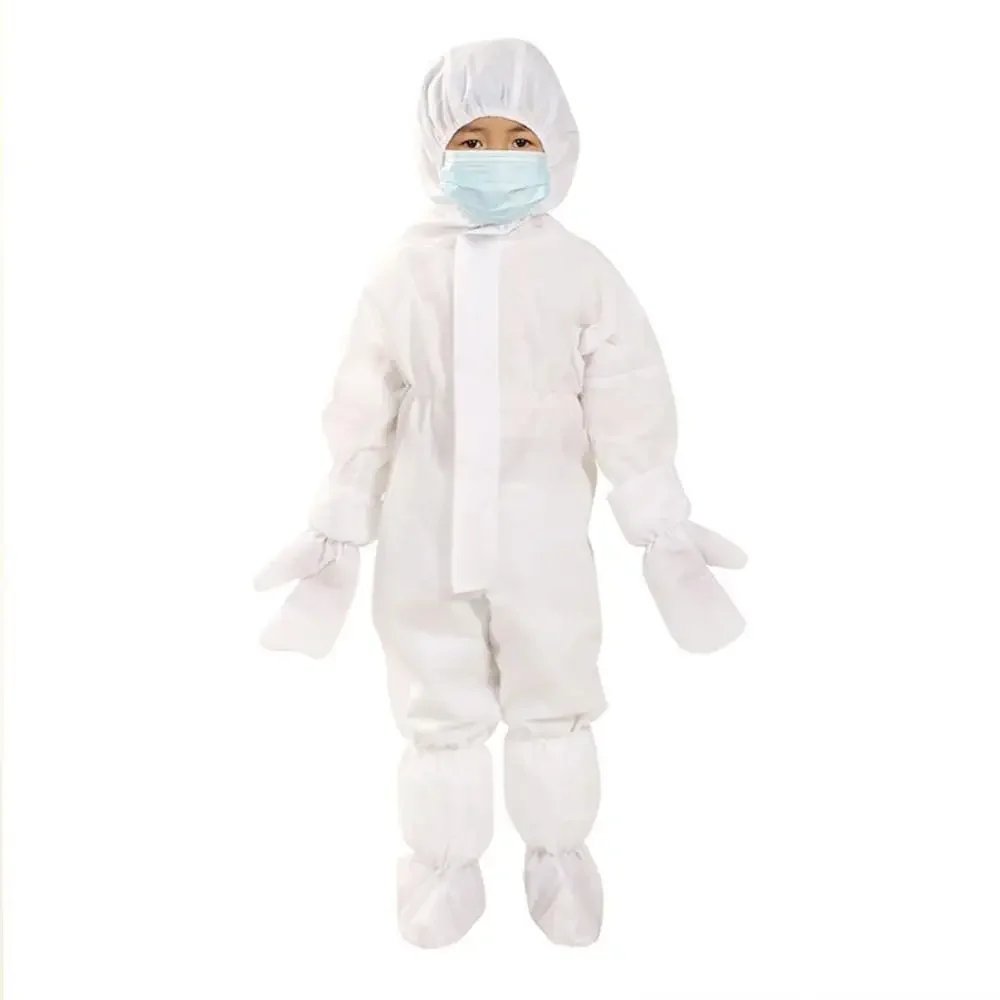 Protective Kids Breathable Dustproof Coveralls Isolation Suit Hooded Children Disposable Full Body Gown Lightweight Play Costume