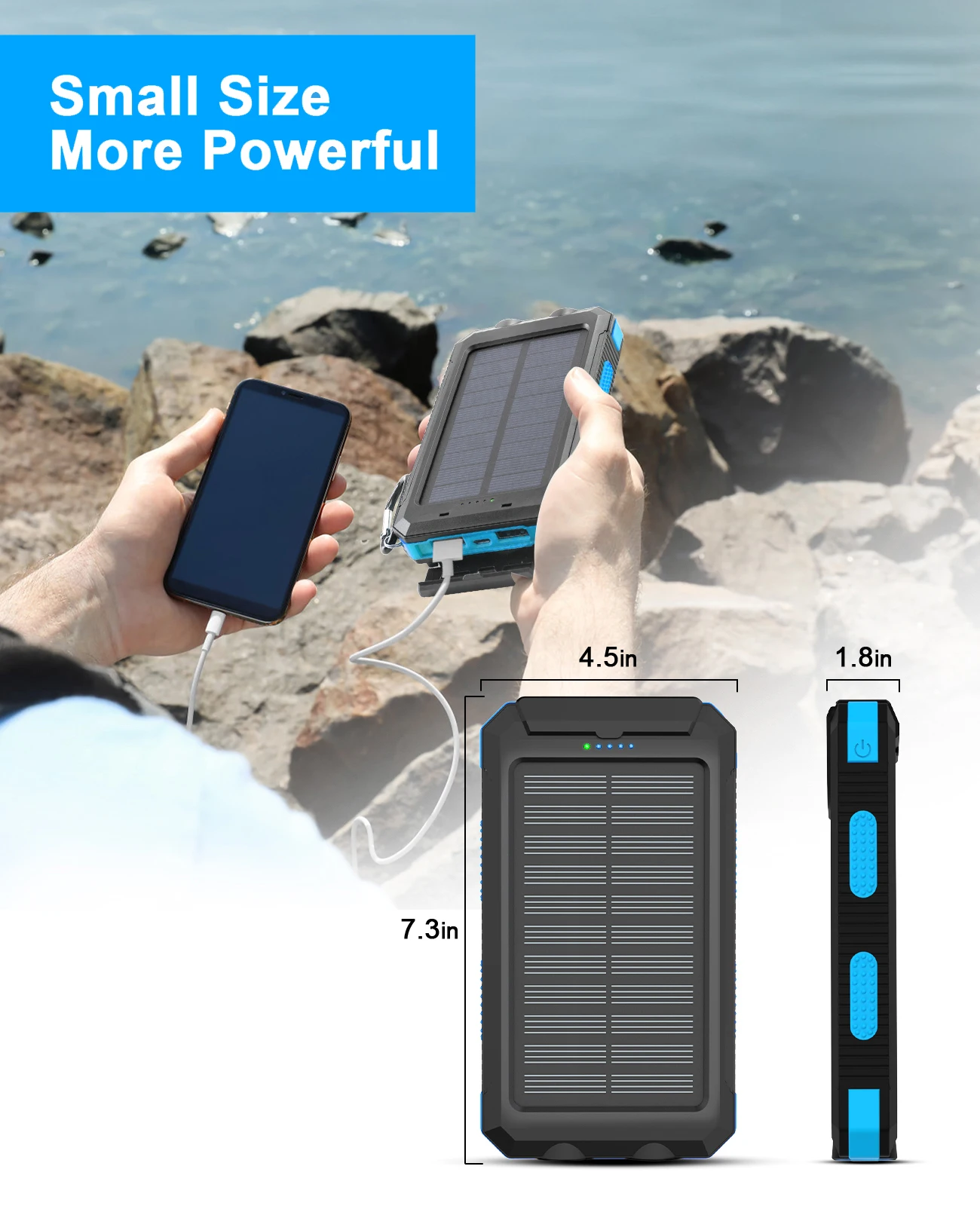 Solar-Powerbank 38800 mAh mit integriertem Kabel, leichtes und großes universelles mobiles Netzteil für Mobiltelefone