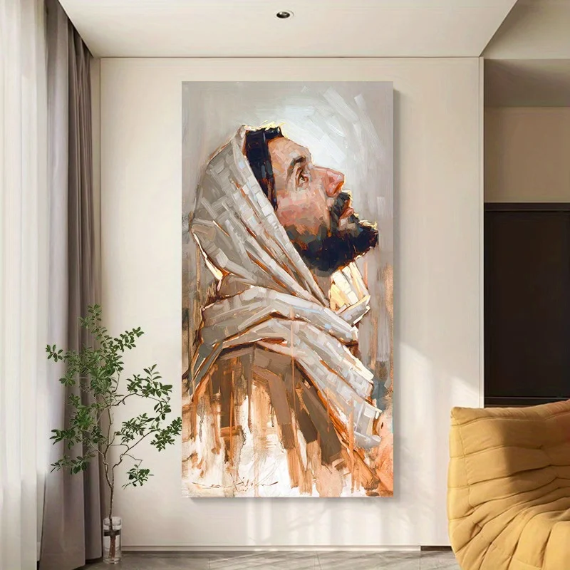1PC Modern Christian Frameless Canvas Art Inspirational Jesus Themed Pre-Pasted Cloth Wall Print for Living Room Home Decortive