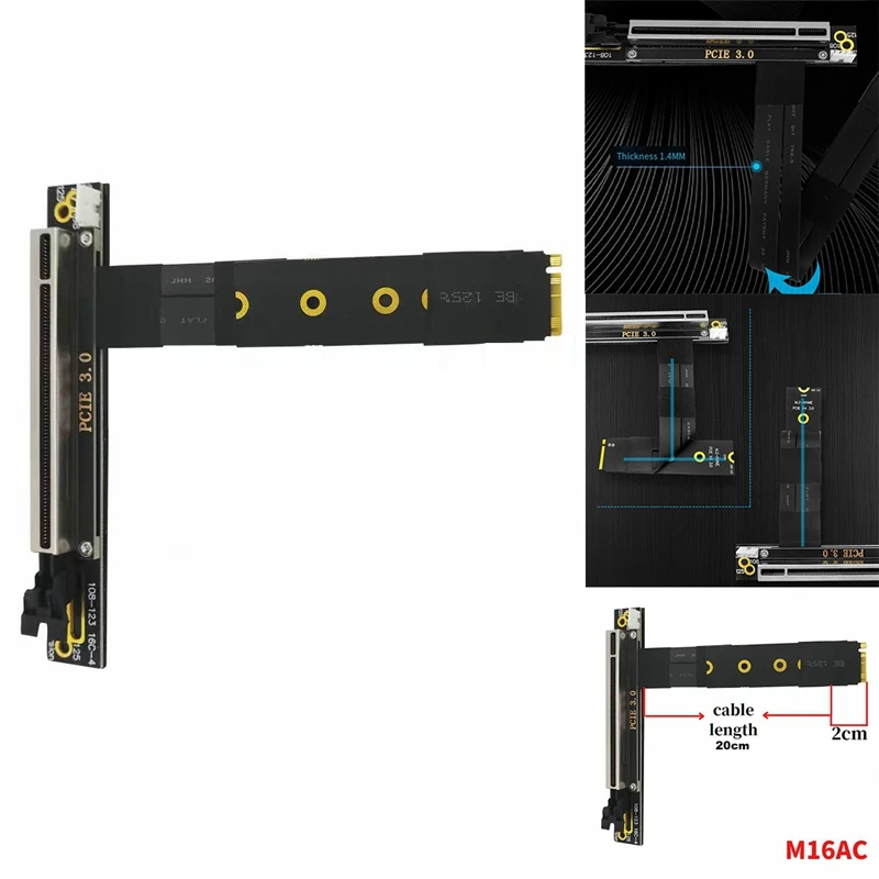 NVME To PCIE X16 Adapter Cable M.2 -Mkey To 16X Extension Adaptor Cable M2 Interface External Graphics Card Cable, 50CM Durable