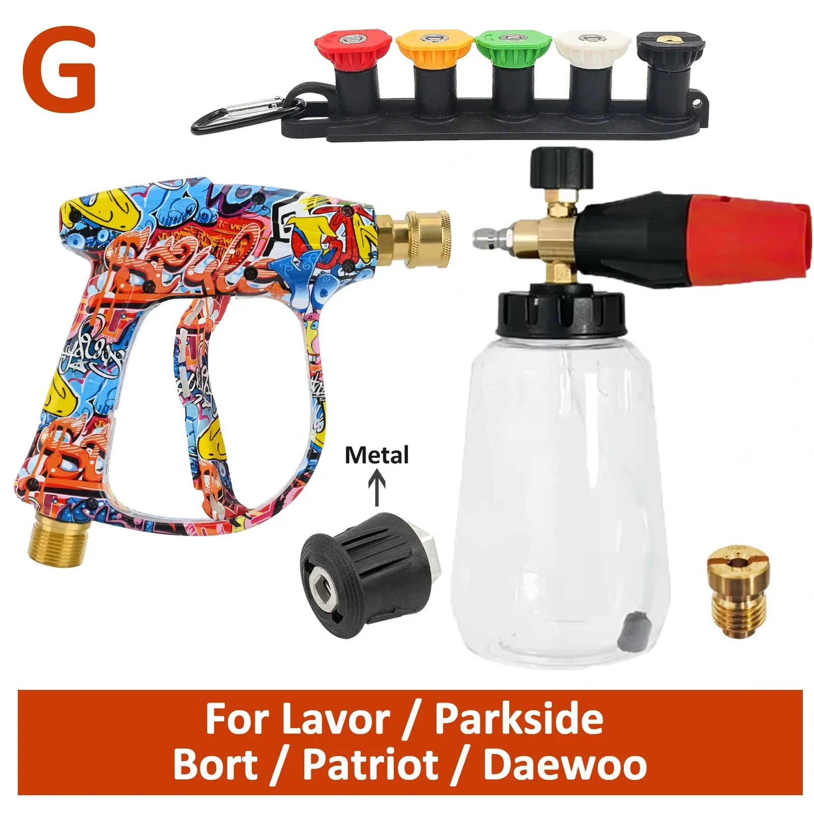 Graffiti Design hogedrukschuimpistoolset - multi-brand geschikt voor Karcher/Bosch/Nilfisk, ergonomische grip, auto/camper/vrachtwagenreinigingsset