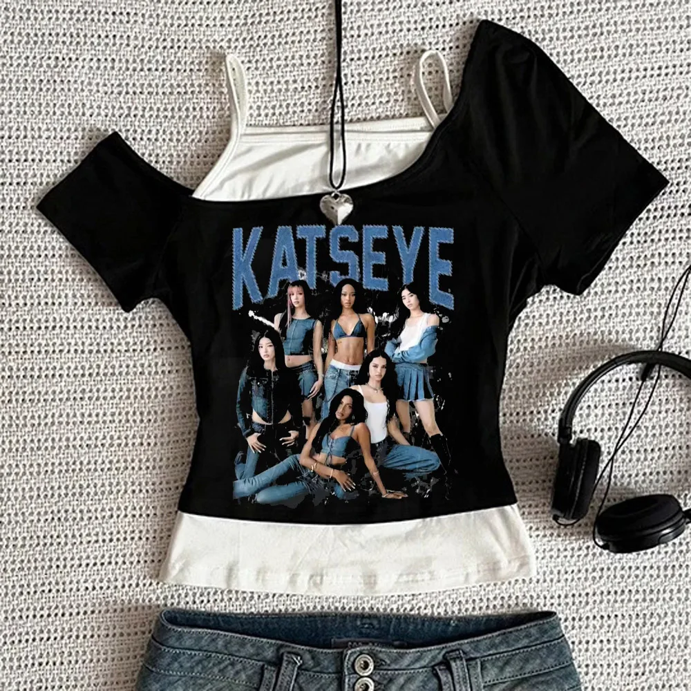 Katseye Crop Top Damen Manga Ausverkauf Gyaru günstig Japan Top T-Shirts Emo Vintage Alternative Meme 2000er Jahre – Detail 1
