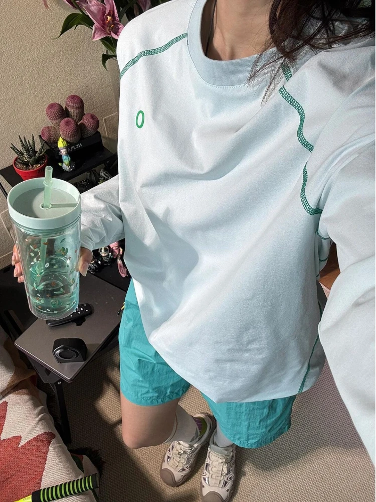 

Deeptown Black Letter Print Women Man T-Shirts Long Sleeve Quick Dry Cycling Outdoor Sports Tees Oversized Sun Protection Casual