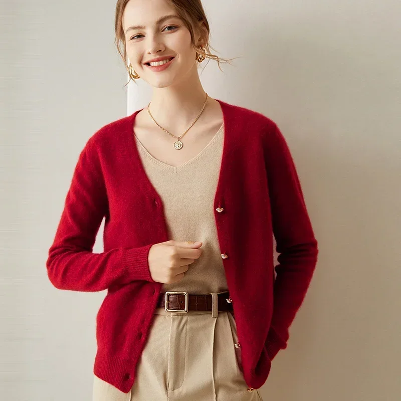 WinvyNee Women Cashmere Wool Cardigans Sweater Solid Casual Warm V Neck Outerwears Knitwear Tops 2024 Autumn Clothing B1174004