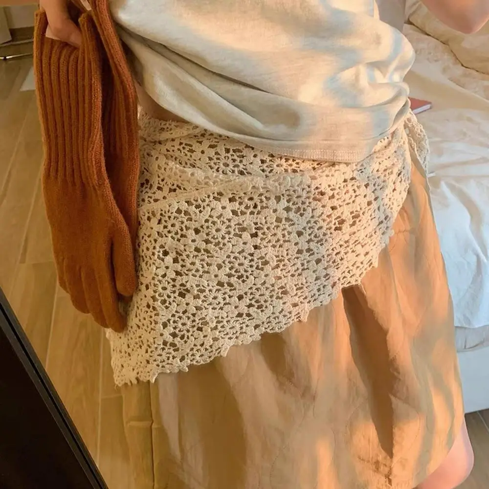 

Embroidery Flower Knitted Headscarf Hat Triangle Neckerchief Bandana Scarf Handmade Crochet Headband Towel Wraps Hip Scarf Retro