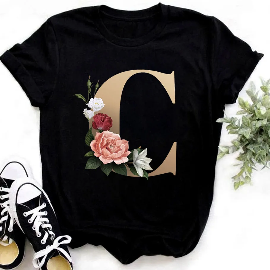 Faion Camiseta de mujer con combinación de letras con nombre Cus y diseño de flores Otro material 00% Ropa premium para mujer