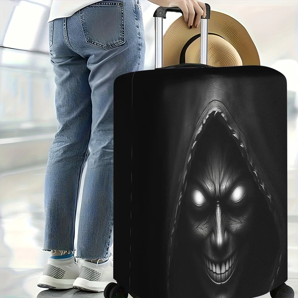 1pc Black Hooded Skull Print Luggage Cover. Fits suitcases from 18 to 32 inches; effectively protects your luggage.