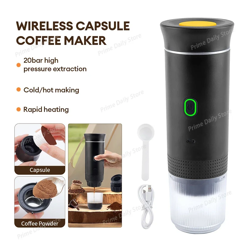 3-in-1 Portable Coffee Brewer Wireless Capsule Espresso Maker Travel & Home Use Auto Coffee Machine