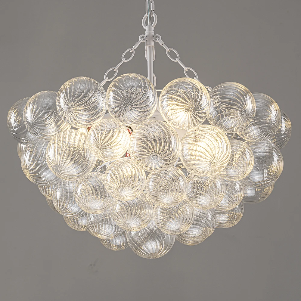 

Longree Glass Globe Cluster Ribbed Bubble Chain Pendant Chandelier Light Fixtures for Bedroom Dining Roon Kitchen