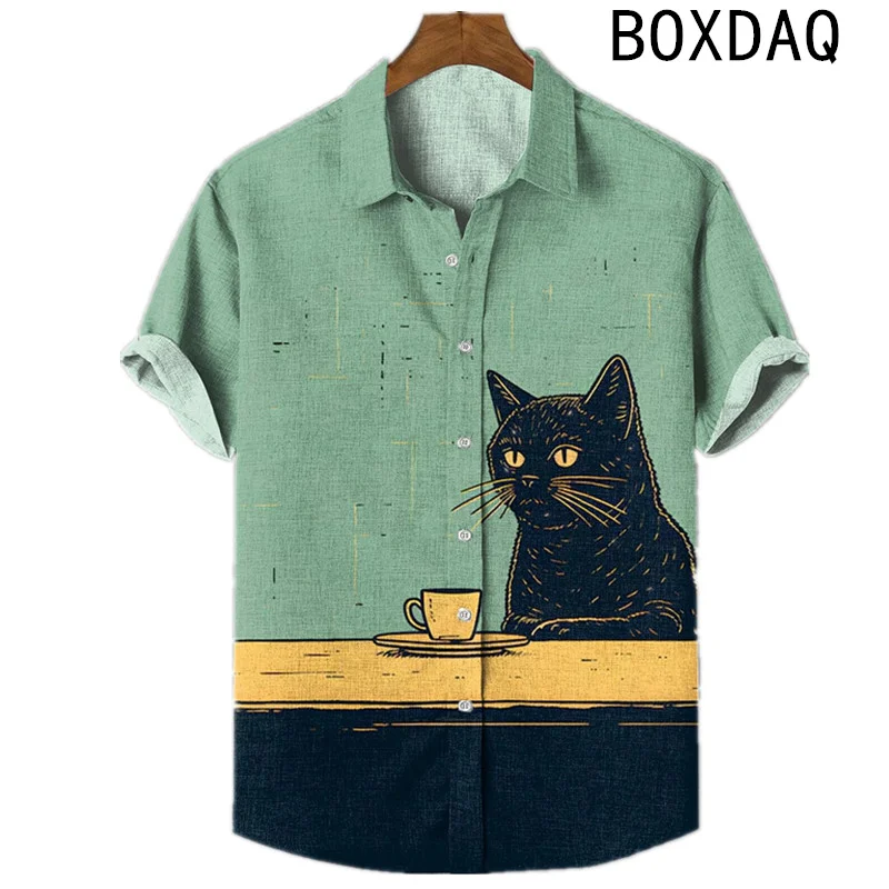 Big Size Men Hawaiian Shirt 3D Animal Cat Pattern Printed Shirt Men's Summer Short Sleeved Casual Blouse Shirt - Image 3