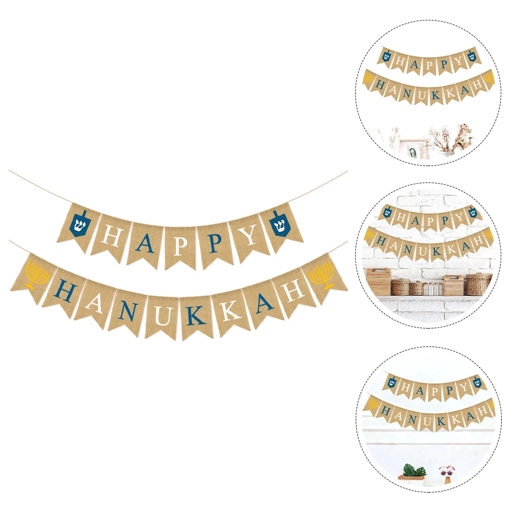 

Party Latte Festival Scene Hanging Decor Wall Adorn Decorative Linen Cloth Banner Hanukkah Themed Banners Prop Decoration