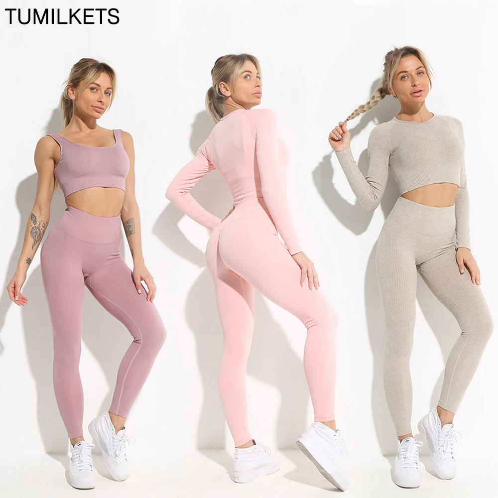 2/3/4Pcs Seamless Women Sportswear Yoga Sets Workout Clothes Female Tracksuits Outfit Sports Gym Leggings Fitness Bra Top Shorts