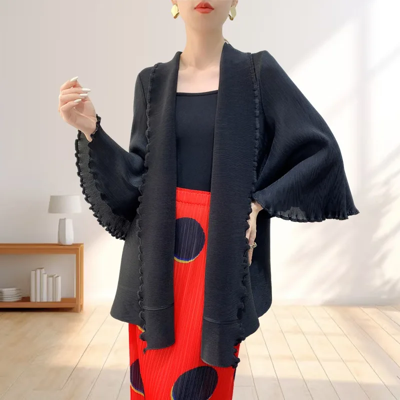 

Miyake 2025 New Cardigan Women Pleated Jacket Medium-length Loose Large Size Clothing Travel Vacation Shawl Wrinkle-Free