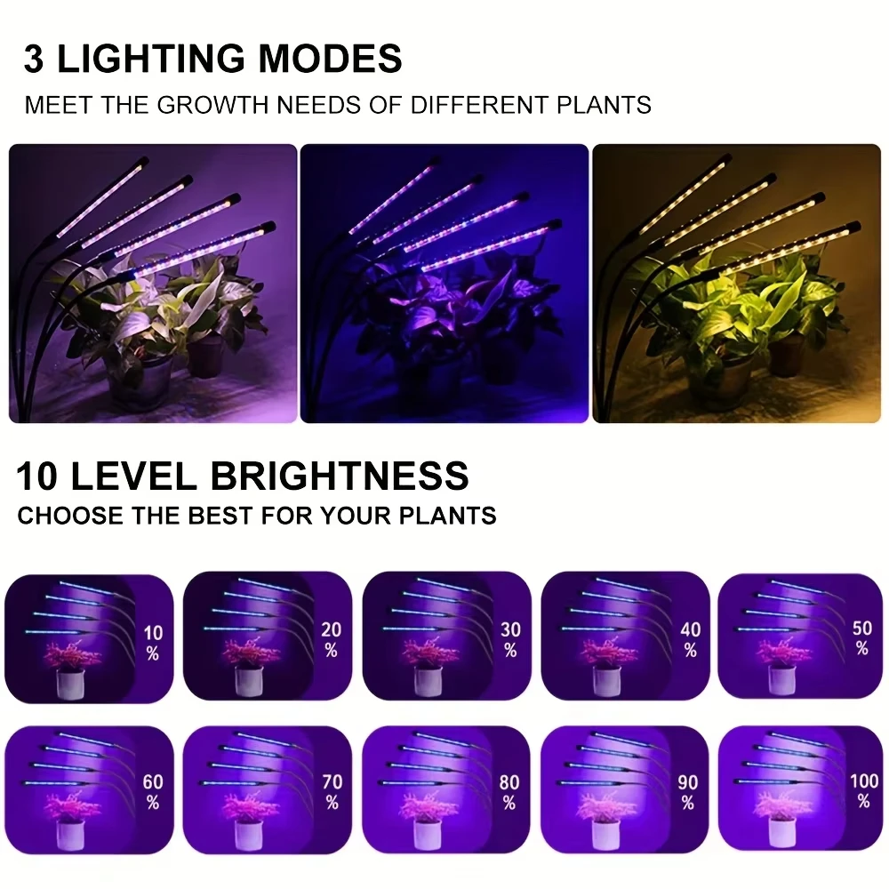 Luci progressive a LED 30-150 dimmerabili Phytolamp a spettro completo alimentato tramite USB con lampada per la crescita di 1-5 teste per clip per piantine di fiori domestici