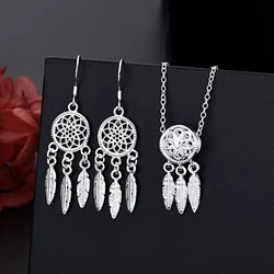 New Arrive Fine 925 Sterling Silver Charm Necklace Earring Jewelry for Women Retro Set Wedding Gift Cute Girl