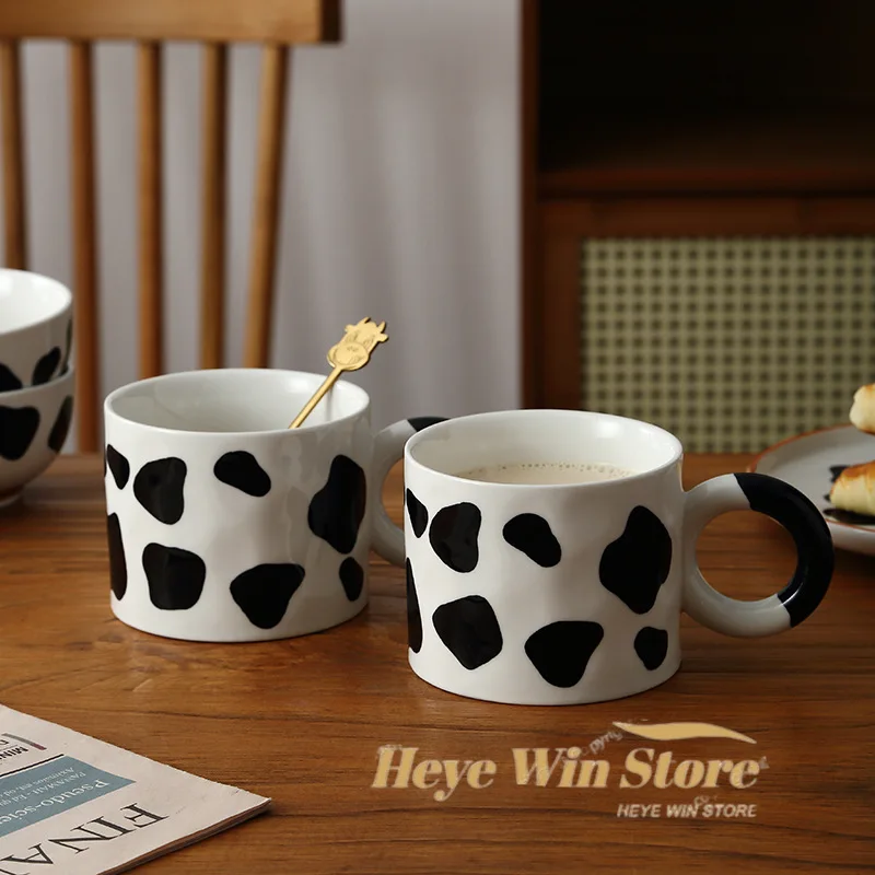 500ml/17oz Cute Cartoon Ceramic Cup, Creative Cow Pattern Water Mug Cup,Coffee Cup Summer Winter Drinkware, Gift