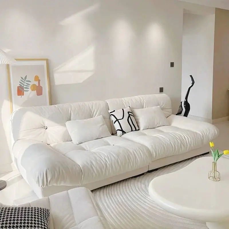 Cream wind cloud sofa living room small apartment simple modern home leisure comfortable straight row fabric sofa