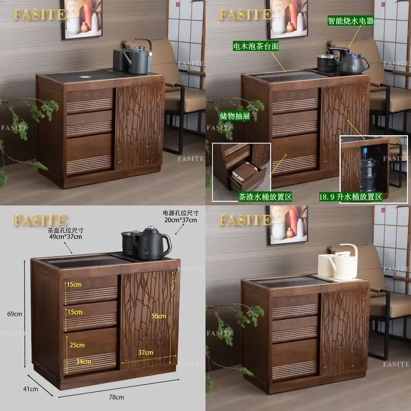 For New Chinese Style Ebony Tea Cabinet Household Living Room Office Kettle Integrated Storage Furniture