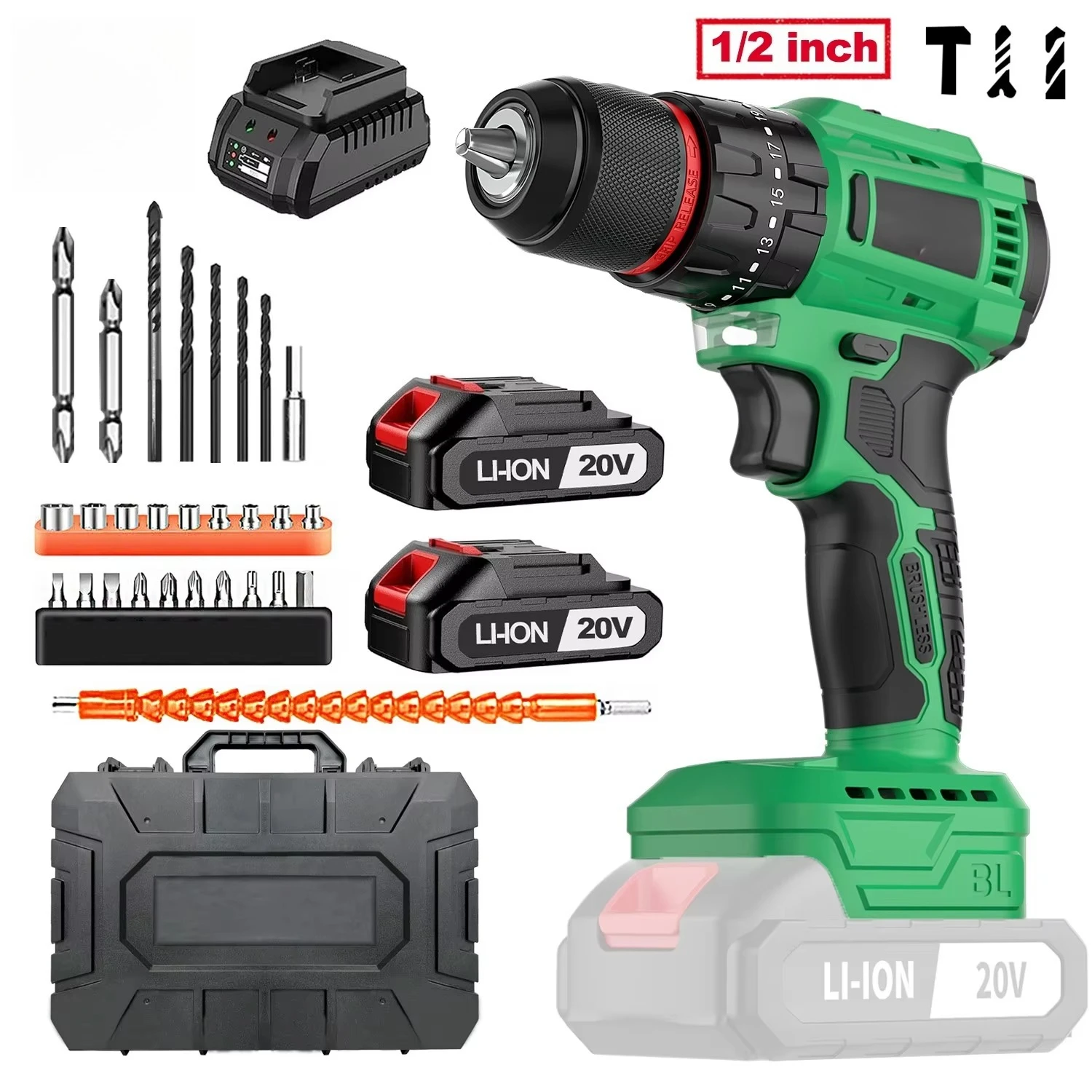 20V Cordless Impact Drill Brushless Motor Electric Screwdriver 13mm Metal Chuck Power Battery Drop Shipping EU Local Warehouse
