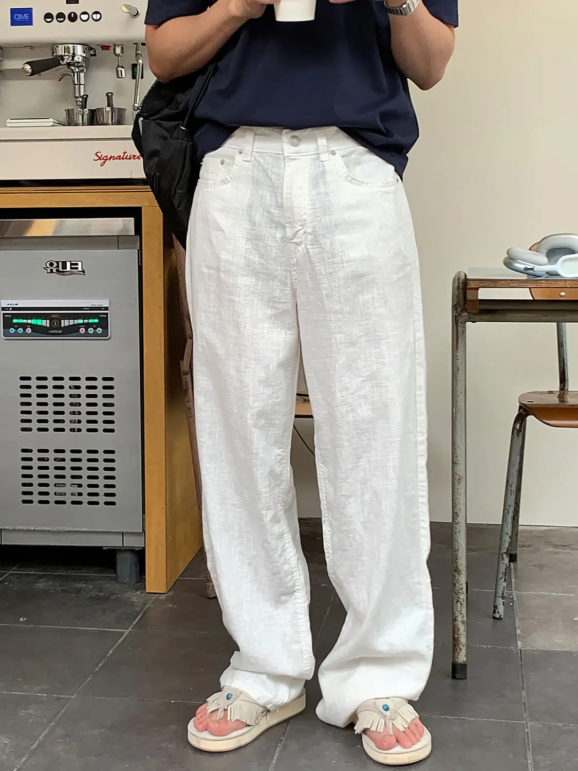 

American Sle Men's Light Weight Linen Breathable Casual Pants Summer Thin Trendy Lazy Sle High Waist Wide Leg Trousers