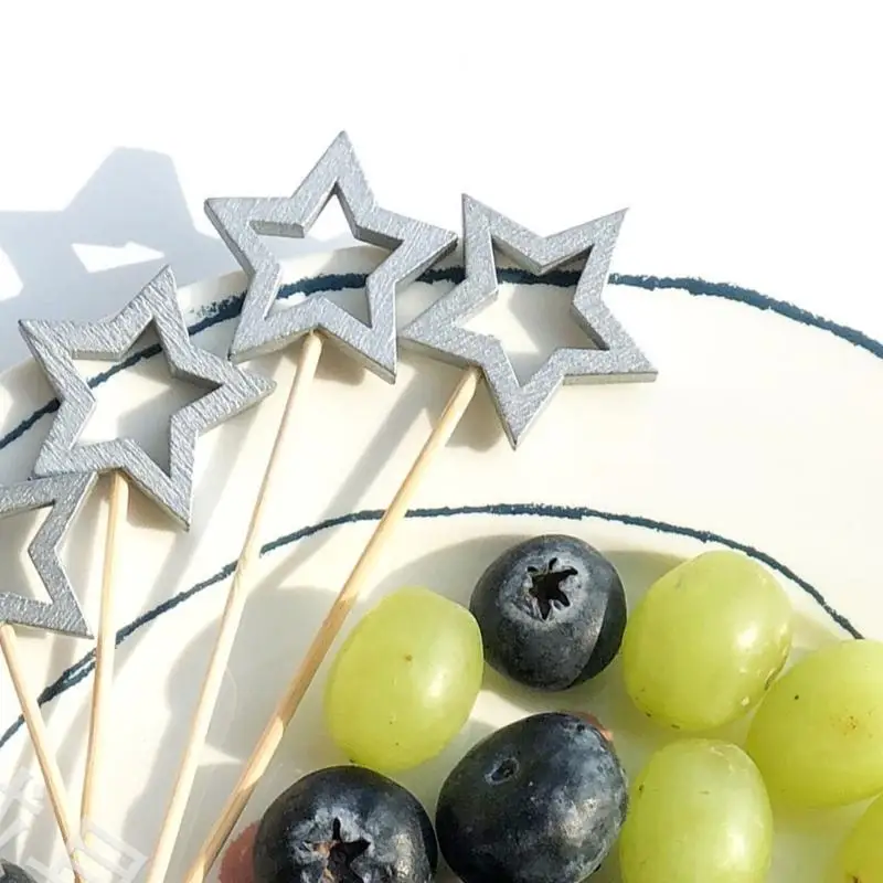 

50 Pcs Package Fruit Sticks Online Celebrity Hollow Pentagram Festival Fork L5BE