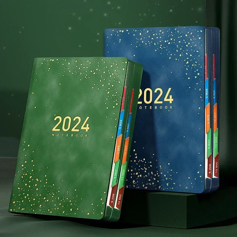 One Agenda 2024 Business Office Face Day Per Efficiency Series PU Thread Page Notebook Binding Leather Book