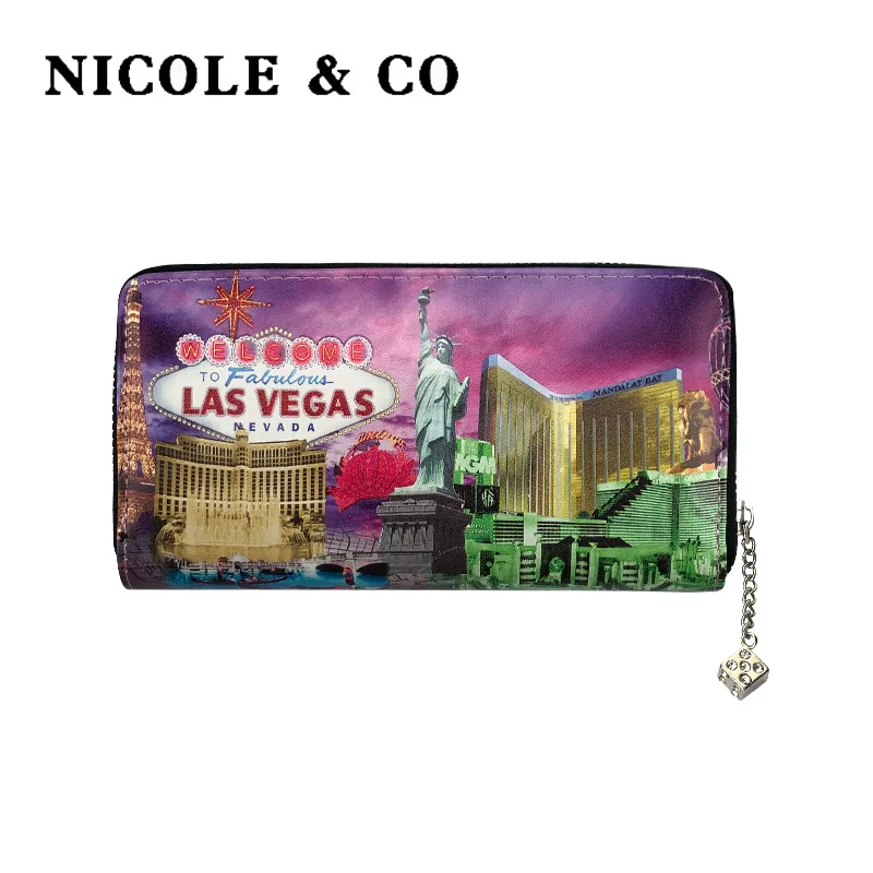 

NICOLE & CO Women Wallets PU Leather Long Style Card Holder Money Purse Fashion Female Zipper Hand Phone Bag