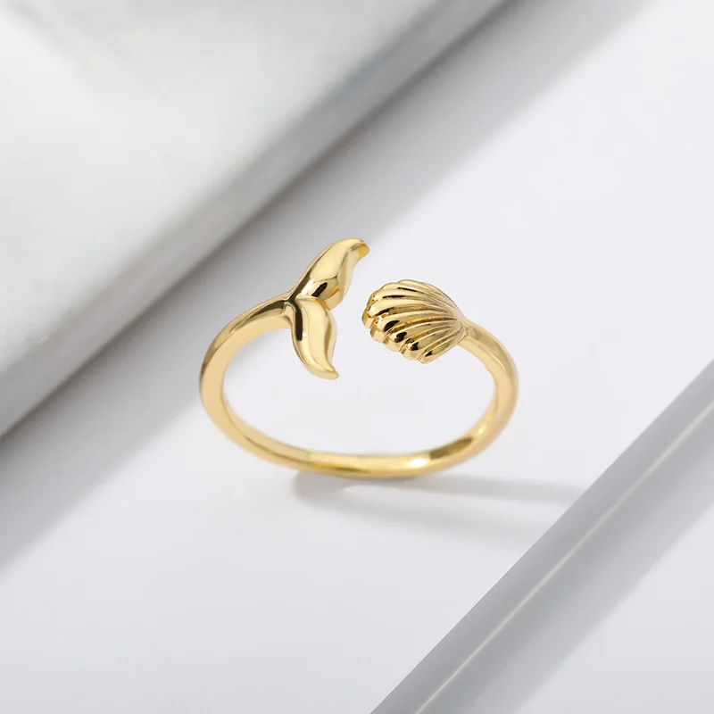 Mermaid Fish Tail Whale Opening Rings Cute Sweet Female Resizable Ring Girls Stainless Steel Midi Finger Knuckle Jewelry Gift