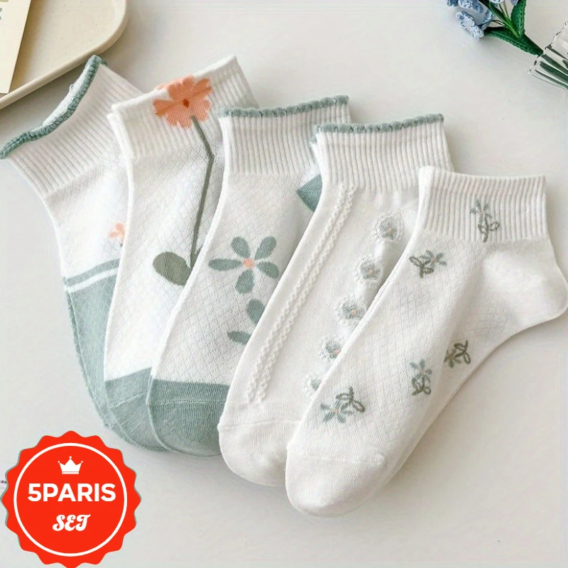 

5 Pairs Women's Ankle Socks - Anti Slip and Breathable Low Cut Socks for Woman, Fashion Short Socks Set for Ladies Daily Wear