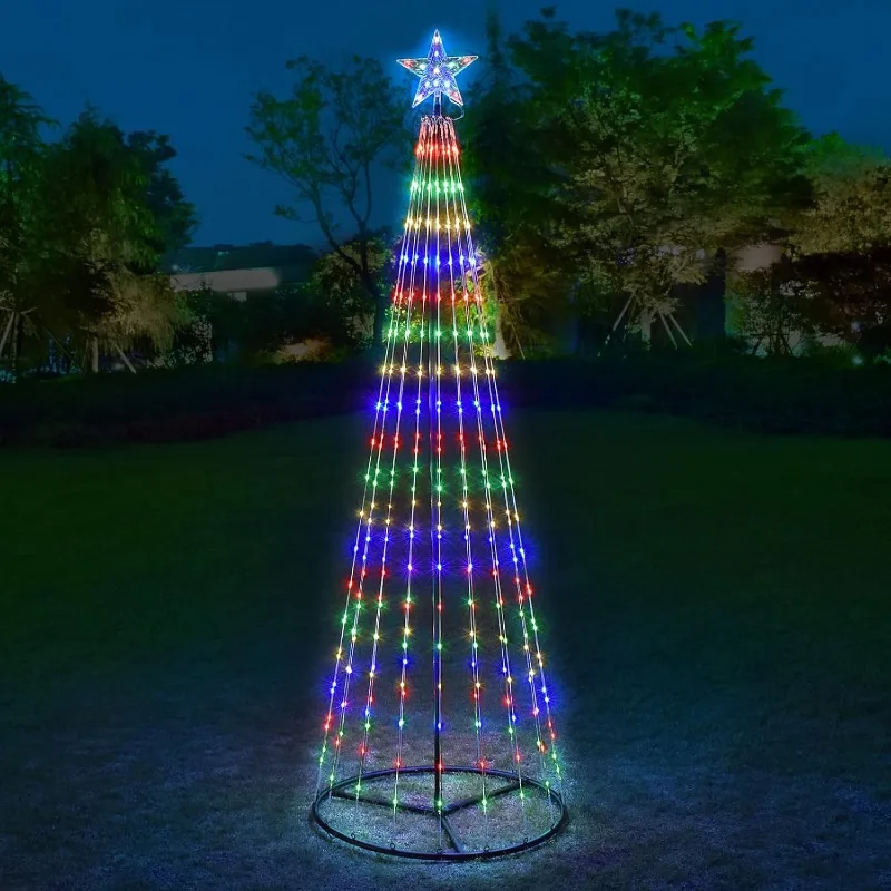 

7 ft Lighted Outdoor Christmas Tree, 336 LEDs Pre-lit Christmas Cone Tree with Star Topper for Indoor