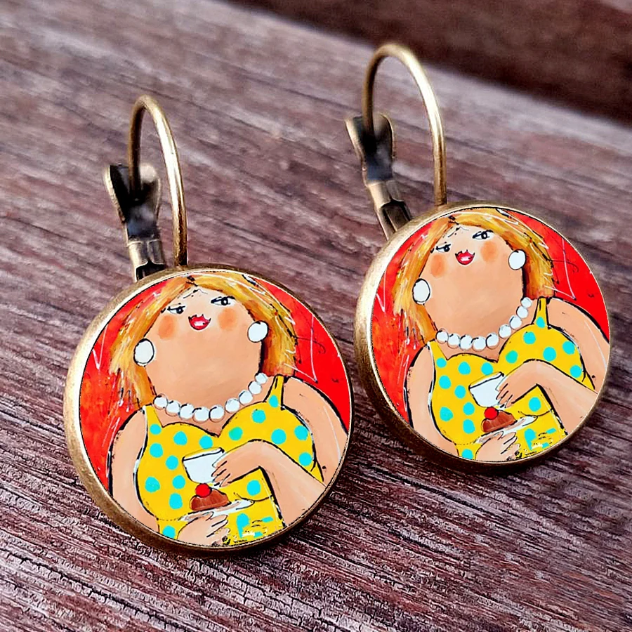 2024 Colored Cartoon Sexy Fat Women Earrings Fat Girls Party Glass Round Top Earrings as Gift for Best Friends Earrings Jewelry